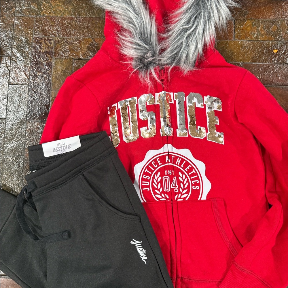 Justice Red Kids Jacket with Fur Hood
